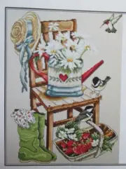 Garden Gathring - Magazine Cross Stitch Pattern - Watering Can Daisy Strawberry