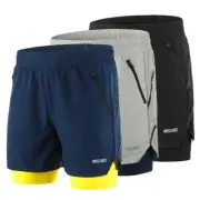 Men's 2-in-1 Running Shorts Quick Drying Breathable Training Exercise Jogging UK