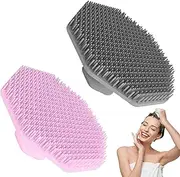KEYRI Pack of 2 Silicone Body Brush with Handles, Silicone Shower Brush for Deep Cleansing, Bathing, Sauna & Massage, Skin Scrubber, Shower Brush, Silicone Body Scrubber for Women and Men (1 Black, 1