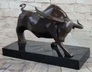 ABSTRACT / CONTEMPORARY STANDING BULL , PURE BRONZE STATUE, ON MARBLE BASE SALE