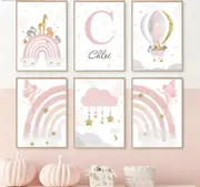 [Namly Design] Posters - Fairies in Rainbow, Animals in Rainbow and Hot Air Balloon / Personalised / Set of 6