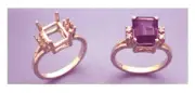 11x9mm Octagon 14kt White or Yellow Gold Double Accented RIng Setting Size 8