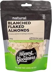 Honest to Goodness Blanched Flaked Almonds, 150 g - Australian-grown almonds. Smooth, Creamy Flakes Bursting with Natural Flavor and Crunch. Unroasted and Unsalted.