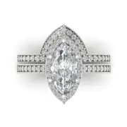 2.26ct Marquise Cut Halo Engagement Ring Band bridal Set 14k White Solid Gold
