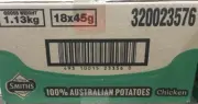 BULK BOX SMITHS CHICKEN POTATO CHIPS 18x 45g BAGS CRISPS BRAND NEW AUS MADE