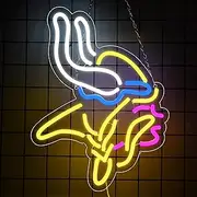 Vikings Team Led Sign for Man Cave Football Neon Sign for Wall Decor Minnesota Football Team Logo Neon Sign Gifts for Football Fans with Football Team Sign 5V USB Powered Size15.7 * 11.8inch(ZYLD179)