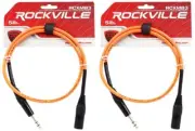 2 Rockville RCXMB3-O Orange 3' Male REAN XLR to 1/4'' TRS Balanced Cables