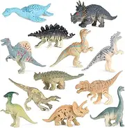 Techshining 12pcs Dinosaur Figures, Plastic Assorted Dinosaur Figurine, Small Dino Toy Great for Dino Cake Topper, Easter Eggs Filler 7-10cm