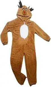 [Oshhni] Women's Reindeer Onesie Flannel Adults Holiday Costume Jumpsuit