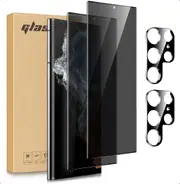 2 PCS Privacy Tempered Glass Screen Protector+ 2 PCS Camera Lens-For Galaxy S22 Ultra