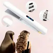 2 in 1 Hair Straightener and Curler,Portable Travel Wireless USB Rechargeable Mini Straightener,Anti-Scald 3-Level Adjust Temp,White
