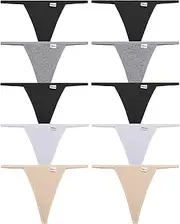 [FINETOO] 10 Pack G-String Thongs for Women Cotton Panties Stretch T-back Tangas Low Rise Hipster Underwear Sexy S-XL