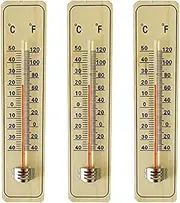 3PCS Wooden Thermometer, Indoor Outdoor Thermometers with ℉/℃ Traditional Wall Mounting,Analogue Thermometer for Home Room Office Temp Shop School