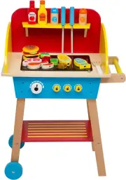 Cook 'N Grill Wood Toy BBQ Set - Includes Pretend Play Wooden Barbeque Food & Gr