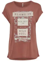 60/17 NEU ONLY Damen T-Shirt Oberteil onlBLAME TOP Gr. M kurzarm rotbraun Print