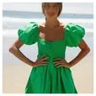 Cousin The Label Women's Smocked Puff Sleeve Brac Dress Sz M NWT 198 Green