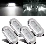 4x Marine Boat White LED Oblong Courtesy Light Stair Yacht Deck Clear Stainless