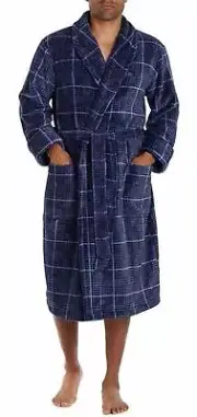 Tommy Bahama Mens Plaid plush Wrap Robe Blue Navy Plaid Size Small Medium S / M
