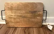 At Home Acacia Wood Cutting Board Handles 11x17" Wooden Serving Tray Charcutrie