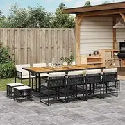 13 Piece Garden Dining Set with Cushions Black Poly Rattan,Outdoor Furniture Sets-3211527