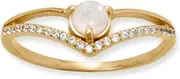 [JewelryWeb] 14k Gold Plated 925 Sterling Silver CZ and Rainbow Celestial Moonstone V Ring V Style is Lined 1mm CZs Luminous 4mm Center Band-Style-Ring for Women