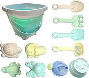 Sand Toys – Foldable Beach Bucket Set with 11pcs Shovels, Molds, Colander, and Kettle for Kids | Toddler Summer Toys for Sand Play, Outdoor Beach Games, Sandbox Activities, Travel-Friendly Toys
