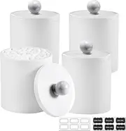SheeChung Plastic Acrylic Bathroom Vanity Countertop Canister Jars with Storage Lid, Apothecary Jars Qtip Holder Makeup Organizer for Cotton Balls,Swabs,Pads,Bath Salts (White, 4 Pack of 15 oz.)