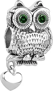 [OutstandLong] Wisdom Owl Charm Lucky Animal with Heart Bead for Pandora Bracelets Graduation Gifts for Women, Metal, base