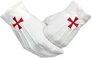 [Nagina International] Knights Templar Red Cross White Cotton Freemasons Masonic Gloves Pair | Super Soft Flexible Fabric Medieval Mittens, White