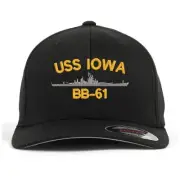 Uss bb-61 embroidered stretch flex fit baseball cap (size S/M, L/XL, XXL)