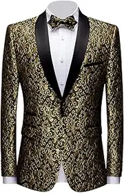 [DGHM-JLMY] Men Fashion Business Jacquard Dress Suit Floral Tuxedo Jacket Rose Embroidered Shawl Lapel Prom Wedding Blazer