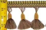 3.5" Tassel Fringe Brown Gold and Green match Gimp Braid Rosette Bullion Fringe