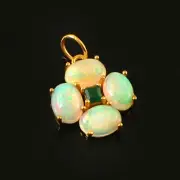 White Opal Stone Pendant Minimalist Droplet Fire Opal Or Emerald 18k Gold Charm