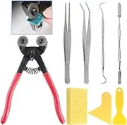 Glarks 8 Pieces Mosaic Tools Set, Heavy Duty Double Wheeled Glass Mosaic Tile Cut Nippers with Scrapers, Tweezers, Double-Ended Hook, Spatula, Sponge