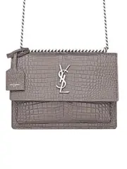 Saint Laurent Sunset Medium Silver Monogram Fog Croc-Embossed Bag