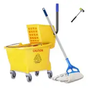 Commercial Mop Bucket with Side Press Wringer on Wheels with Industrial Heavy...