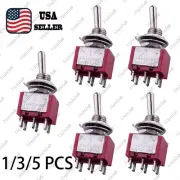1/3/5Pcs DPDT Guitar Mini Toggle Switch 3 Position ON/OFF/ON 6 PIN Switches Red