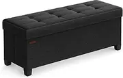 SONGMICS Storage Ottoman Bench, Foldable Foot Rest with Legs, 38 x 110 x 40 cm, End of Bed Bench, Storage Chest, Load up to 300 kg, for Living Room, Bedroom, Entryway, Ink Black ULSF018B01
