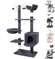 BEASTIE Cat Tree 145cm Multi-Level Cat Tower with Scratching Posts, Sisal-Covered Cat Tower with Plush Perch, Cat Condo Play House Wood Furniture for Kittens Climbing and Rest(Grey)
