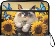 YMXFXP Expandable Filing Folder Ragdoll Cat Cute Sunflower, 13-Pocket Funny Cute Design with Sticky Labels, A4 Letter Size Document Organizer for Office, School, Boys, Girls