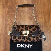 NWT DKNY calf hair leopard croc leather Y2K style baugette shoulder handbag