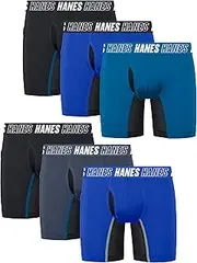 [Hanes] Moves Long Leg Underwear, Anti-Chafe Boxer Briefs for Boys, 6-Pack
