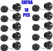 10x Cat6A RJ45 Shielded Industrial Panel Mount Bulkhead F/F Coupler w/Dust Cap