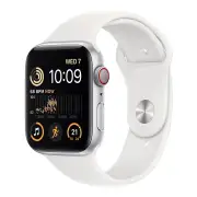 Apple Watch SE 44mm GPS + Cellular Silver Aluminium Case w/ White Sport Band