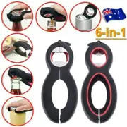 6 in 1 Manual Cap Opener Lid Kitchen Tool Twist Off Bottle Jar Can Multi-Purpose