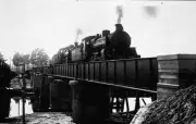 East Gippsland Victoria 1914 Two steam engines on a bridge Australia OLD PHOTO