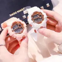 在飛比找蝦皮購物優惠-櫻花粉色電子表女士男士兒童韓式簡約時尚防水夜光運動手錶