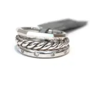 New DAVID YURMAN 9mm Stax Narrow Ring with Diamonds in Sterling Silver Size 5