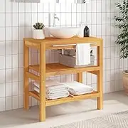 Solid Teak Wood Bathroom Vanity Cabinet, 74x45x75 cm, Modern Design with 2 Shelves, Integrated Handrail for Towels, Perfect for Sink Installation