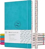 ZenART Faux Leather Dotted Journal - B5 Sized, 7 x 10-inch, Non-Bleed 120gsm Premium Paper, Fountain Pen Proof, Notebook with Vibrant Colors, Japanese Edge Motif - Lay Flat, with Grid for Journaling